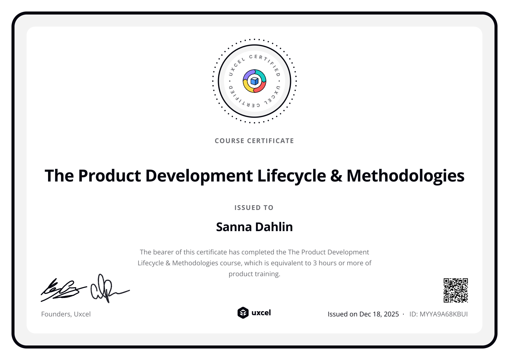 Sanna Dahlin's certificate